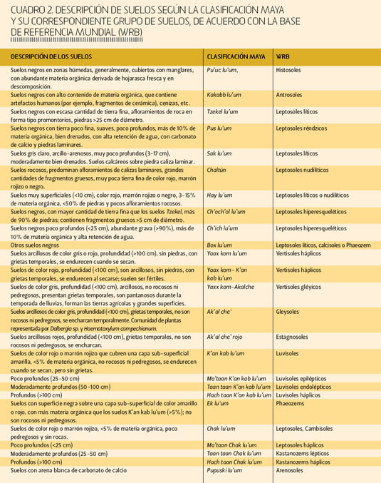 Descripción de suelos según la clasificación maya y su correspondiente grupo de suelos, de acuerdo con la base de referencia mundial (WRB)